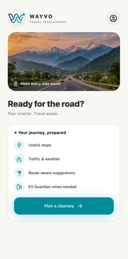 Wayvo app home screen, ready to plan a journey